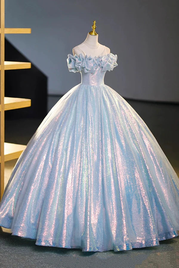 Wholesale Sparkling Tulle Sequins Long Floor Length Formal Dress Beautiful Off the Shoulder Evening Dress